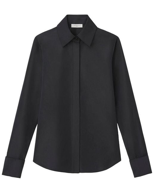 Lafayette 148 New York Blue Hidden Button Front Slim Blouse