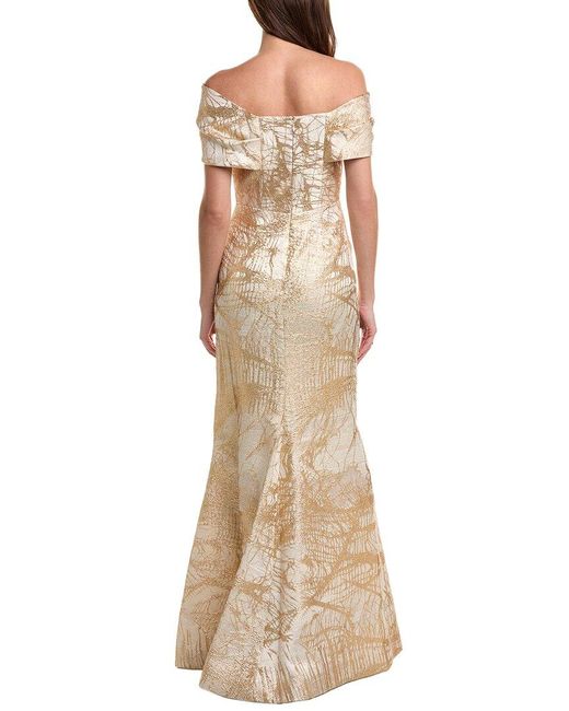 Teri Jon Natural Embellished Maxi Dress