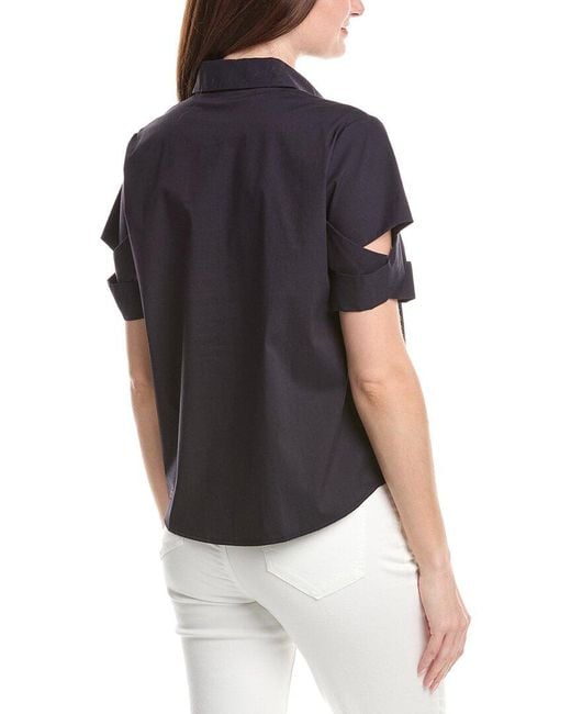 Renuar Blue Woven Button Front Blouse