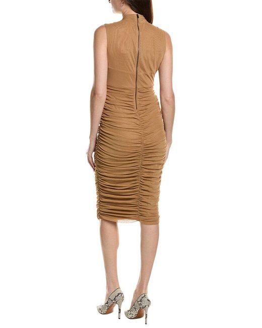 Kenneth Cole Natural Ruched Mesh Midi Dress