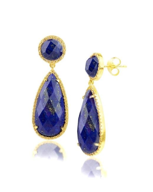 MaxColor Blue 18K Over 2.20 Ct. Tw. Lapis Lazuli Dangle Earrings