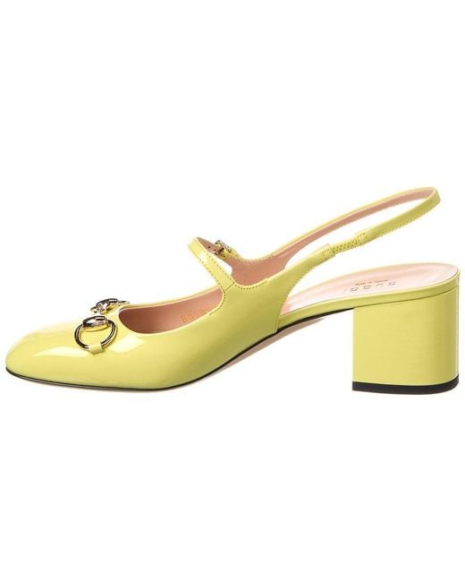 Gucci Yellow Horsebit Patent Slingback Pump