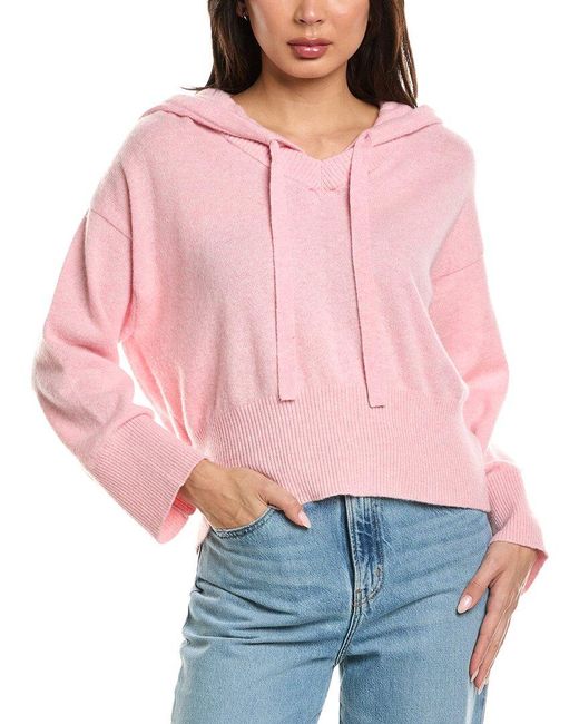 Brodie Cashmere Red Cool Girl Detachable Hood V-Neck Cashmere Sweater