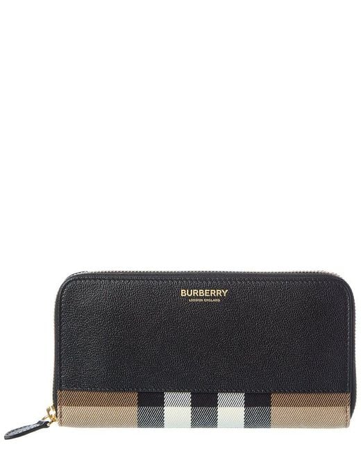 Burberry Black Check Canvas & Leather Zip Around Wallet
