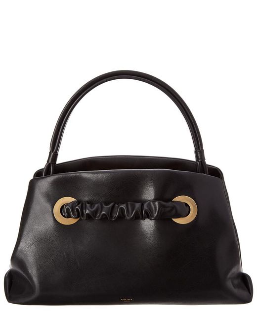 Celine Céline Small Eyelets Leather Shoulder Bag in Black Lyst