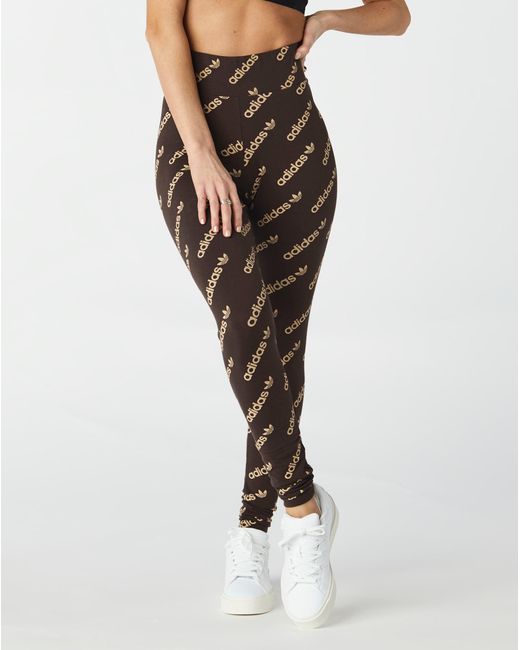 adidas Cotton Logomania Leggings in Brown - Lyst
