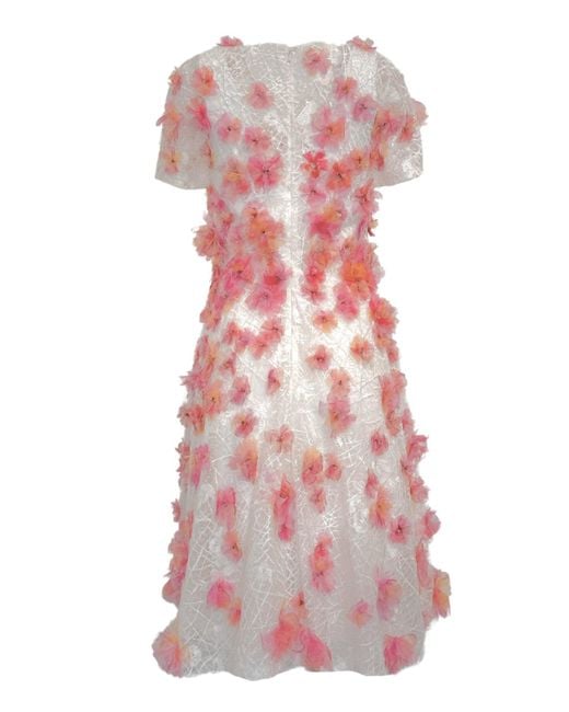 Pamella Roland Pink Floral-appliqued Lace Midi Dress