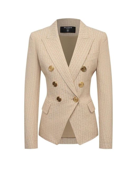 Balmain Natural Monogram Jacquard Double Breasted Jacket