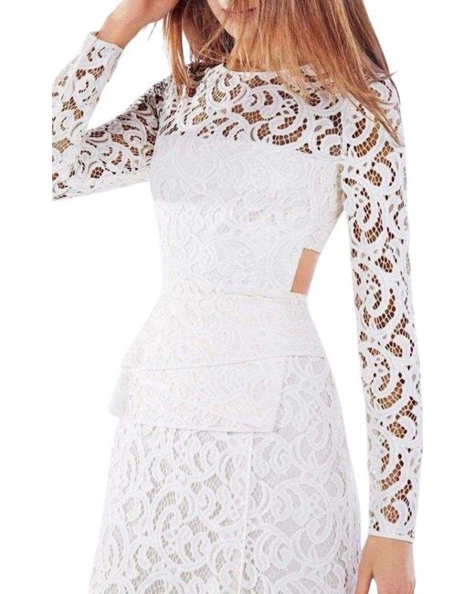 BCBGMAXAZRIA White Elizabella Cutout Lace Gown