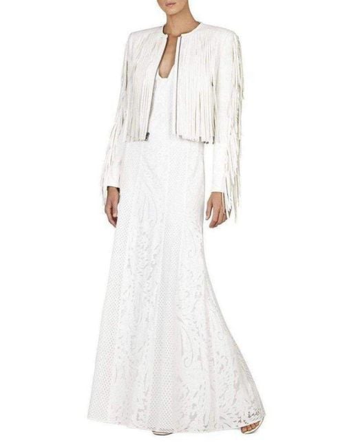 BCBGMAXAZRIA White Elisia Sleeveless Lace Blocked Gown Dress