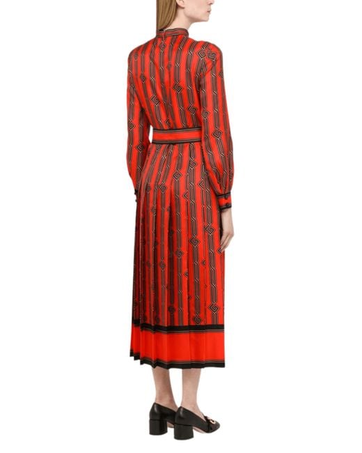 Gucci Red Square G Chain Print Silk Dress