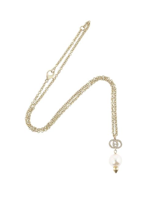 Gucci Metallic Interlocking G Pearl Crystal Necklace
