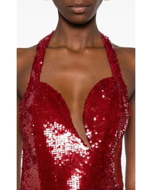 The New Arrivals Ilkyaz Ozel Red Manon Sequin Bustier Gown