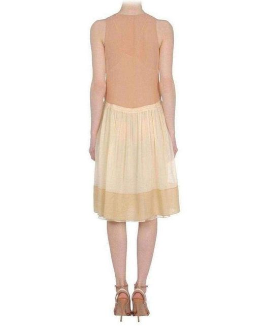 Vanessa Bruno Natural Beige Color Blocked Silk Dress