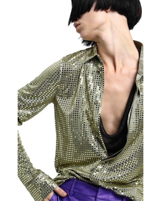 Bottega Veneta Green Sequined Button Front Shirt