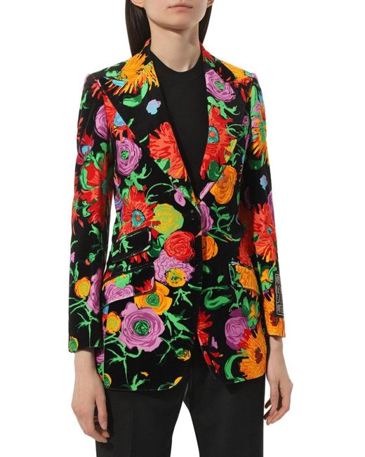 Gucci Green Floral Print Velvet Blazer