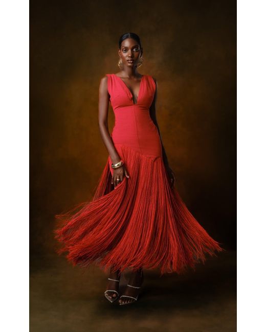 Kilentar Red Jade Fringed Cotton Maxi Dress