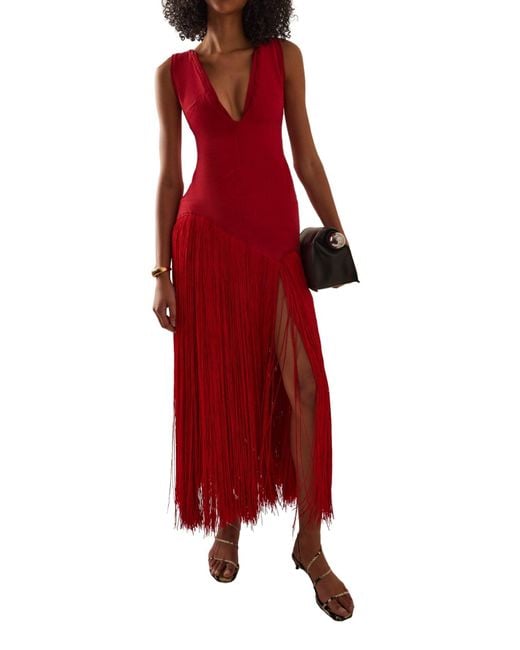 Kilentar Red Jade Fringed Cotton Maxi Dress