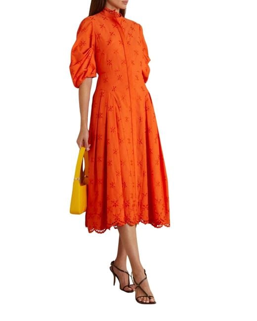Erdem Red Zelda Broderie Anglaise Poplin Midi Dress