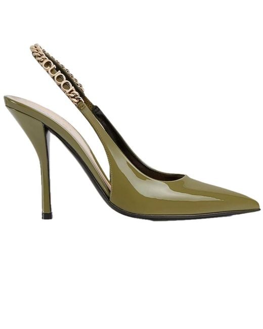 Gucci Green Double Strap Patent Leather Sandals With GG Hardware
