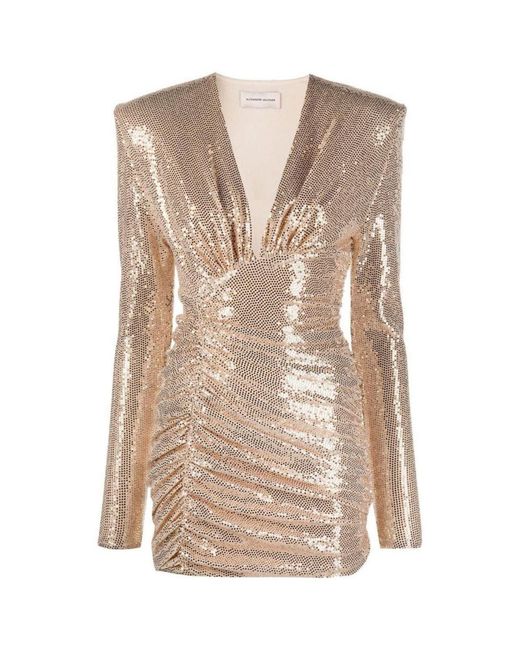 Alexandre Vauthier Natural Ruched V-neck Dress
