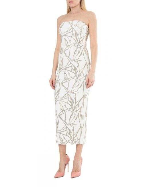 Alexandre Vauthier White Beaded Strapless Midi Dress