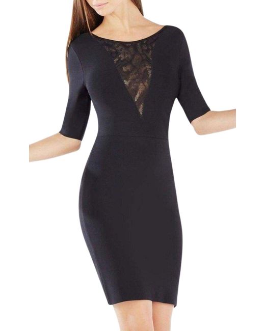 BCBGMAXAZRIA Black Jaydan Pointelle Trim Scoop-back Dress
