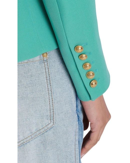 Balmain Green Peak Lapels Wool Double Breasted Blazer
