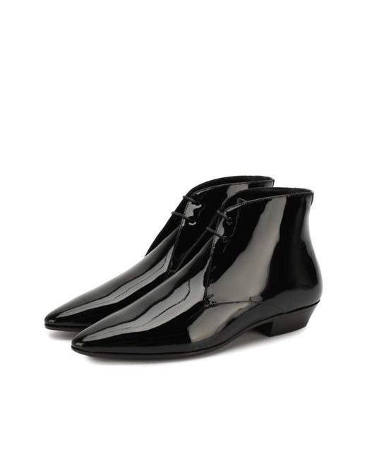 Saint Laurent Black Pathen Leather Ankle Boots
