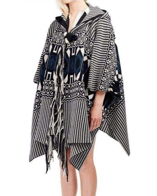 Chloé Black Intarsia Hooded Cape Poncho