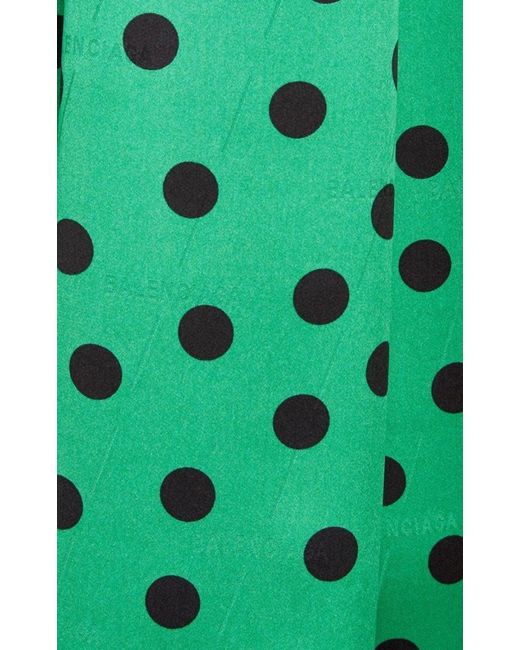 Balenciaga Green Polka Dot Print Long Sleeve Logo Jacquard Babydoll Dress