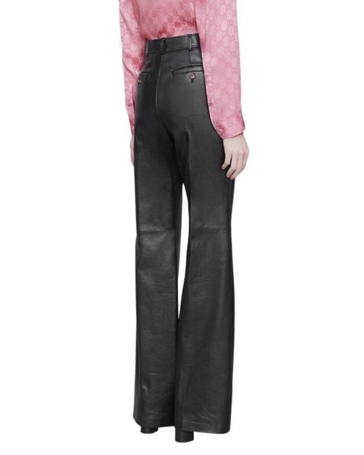Gucci Gray Black Plonge Leather Flare Trousers