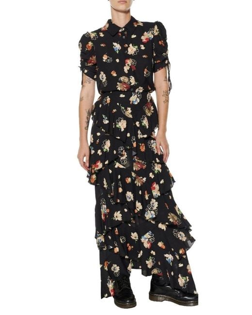 Libertine Black Nina Simone Floral Ruffle Silk Skirt