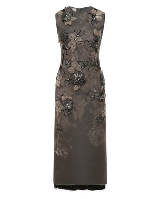 Miu Miu Gray Graphite Grey Organza Floral Appliqué Beaded Sheath Dress