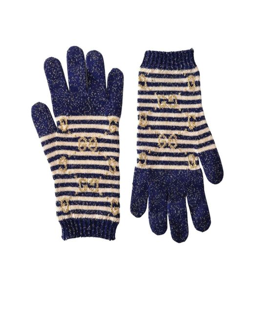 Gucci GG Blue Ivory Wool Blend Gloves