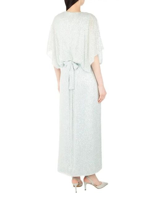 Kiton Blue Micro Sequin Column Dress With Draped Overlay