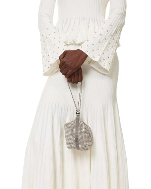 Cult Gaia White Rue Crystal Top Handle Wristlet Bag