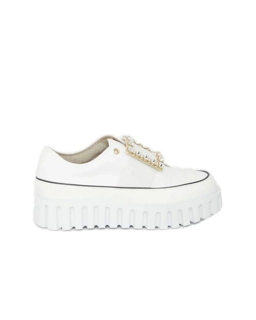 Roger Vivier Viv' Go-thick Buckle White Platform Sneakers