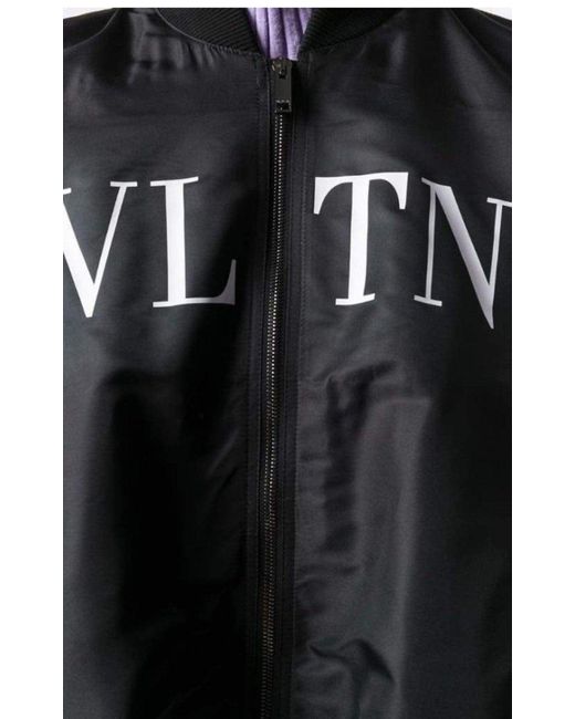 Valentino Black Ruched Printed Shell Bomber Jacket