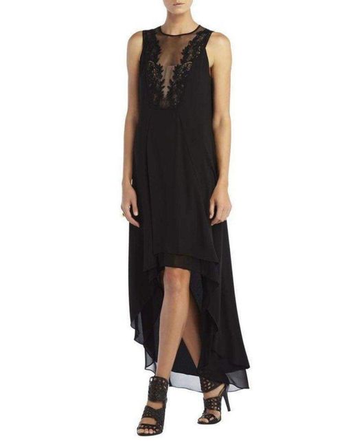 BCBGMAXAZRIA Black Cassidy Sleeveless Embroidered Lace Yoke Dress
