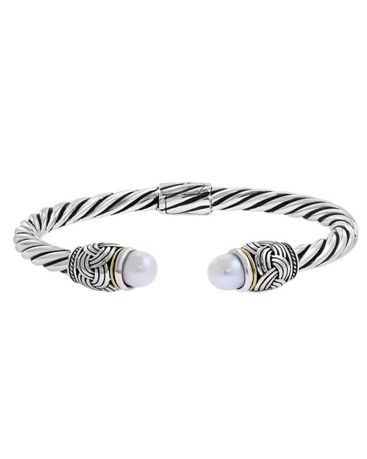 Effy Metallic Sterling Silver And Freshwater Pearl Bangle Bracelet