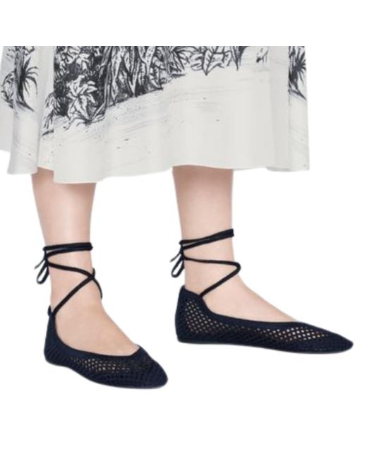 Dior Black Poeme Cotton Ankle-tie Ballerina Flats