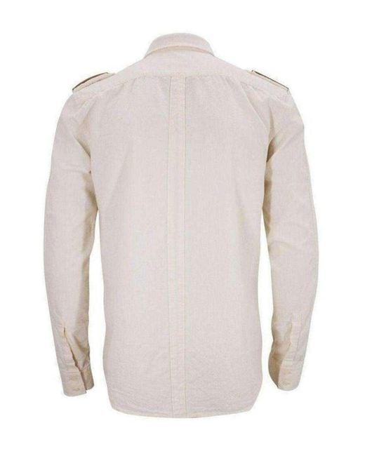 Balmain Gray Ecru Linen Military Shirt for men