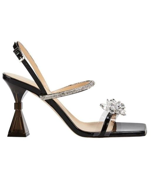 Mach & Mach Metallic Crystal-embellished Patent Leather Slingback Sandals