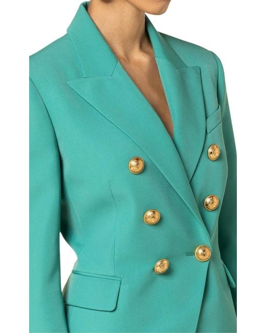 Balmain Green Peak Lapels Wool Double Breasted Blazer