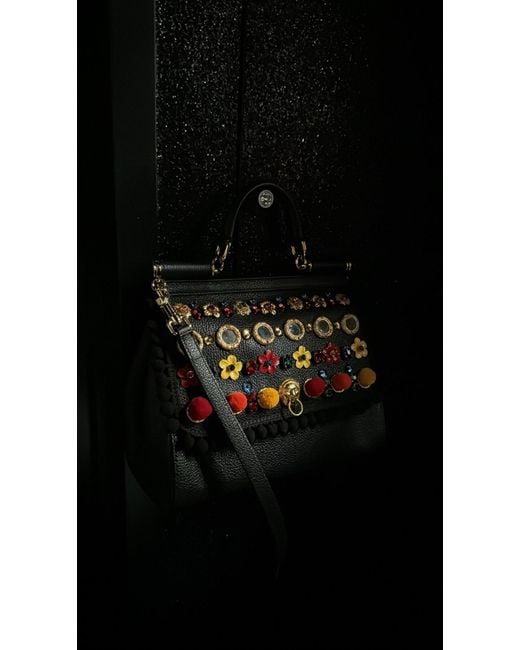 Dolce & Gabbana Black Sicily In Raffia Shoulder Leather Bag Us