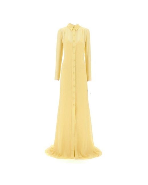 Gucci Yellow Silk Maxi Shirt Dress