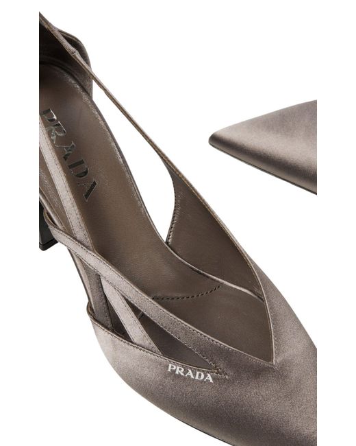 Prada Brown Pointy 55 Cutout Satin Pumps