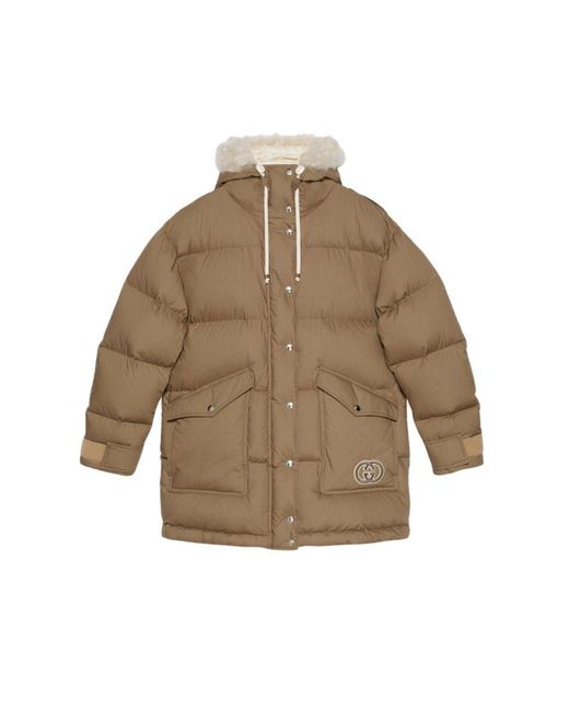 Gucci Brown Padded Puffer Jacket With Faux Fur Hood