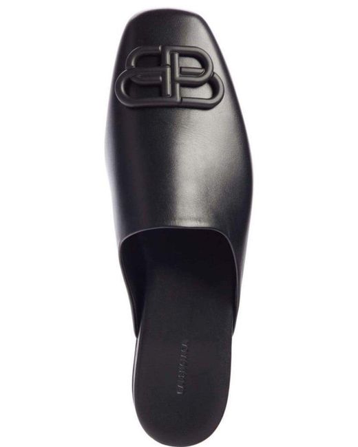 Balenciaga Black Bb Logo Leather Slipper Shoes